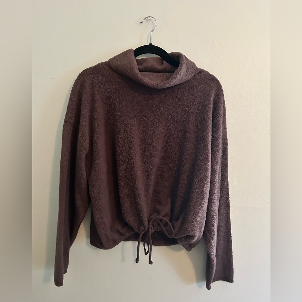 Purple/Maroon Fleece Turtleneck Drawstring Crop